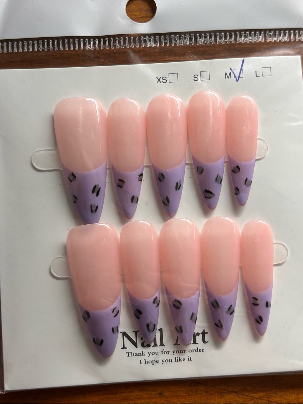 Pink and Lavender Stiletto Press-On Nails with Black Accent